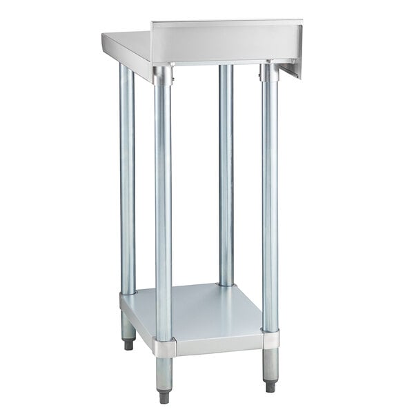 A Regency stainless steel filler table with legs and a shelf.