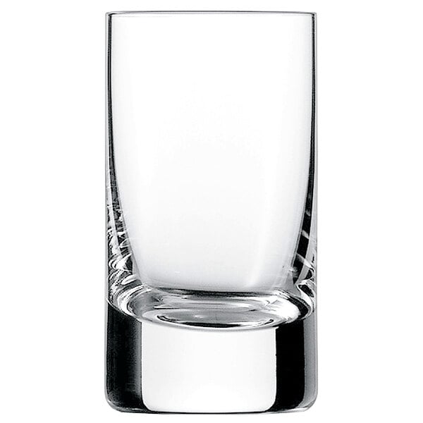 A clear Schott Zwiesel shot glass with a small rim.