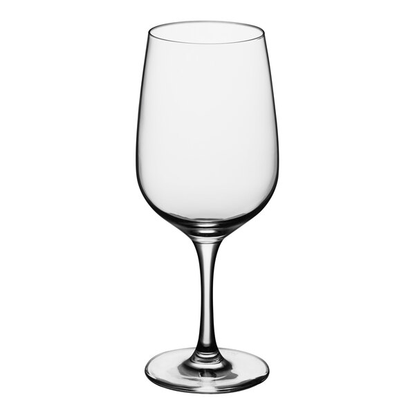 A clear Schott Zwiesel red wine glass with a stem.