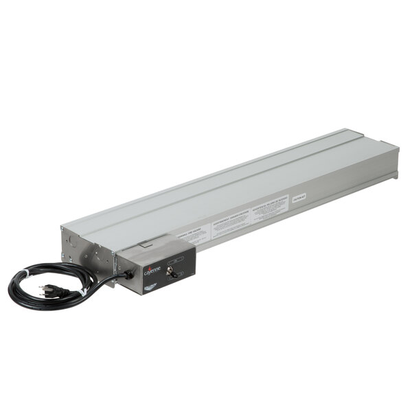 A Vollrath Cayenne 24" Strip Warmer with a power cord attached to the front toggle.
