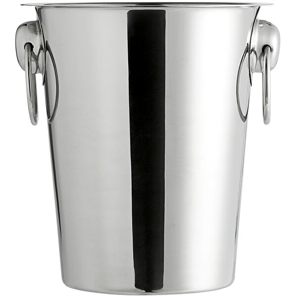 A silver stainless steel Libbey wine bucket with two handles.