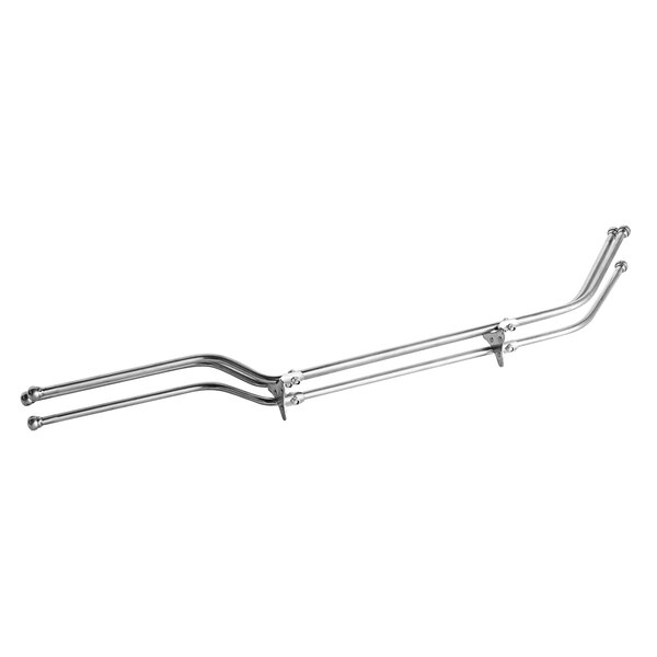 A stainless steel metal stand for a wine bucket with metal rods.