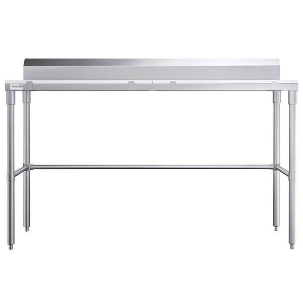 A Regency stainless steel poly top work table with open legs.