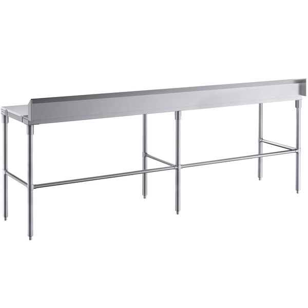 A Regency 24" x 96" stainless steel table with a poly top and open base.