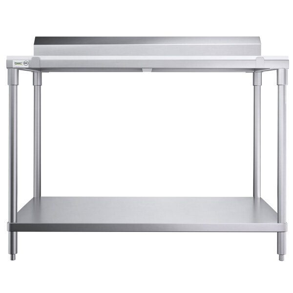 A stainless steel Regency poly top work table with undershelf.