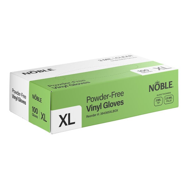 Noble Extra-Large Powder-Free Disposable Clear 3 Mil Thick Vinyl Gloves for Foodservice - 100/Box