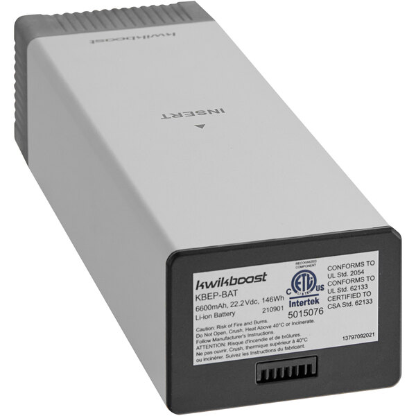 A rectangular white Luxor KwikBoost EdgePower rechargeable battery with a black label.