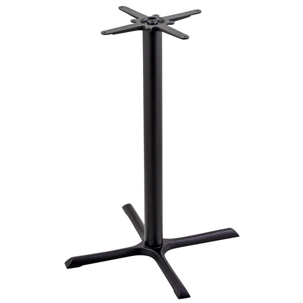 A black metal Holland Bar Stool table base with a cross design.