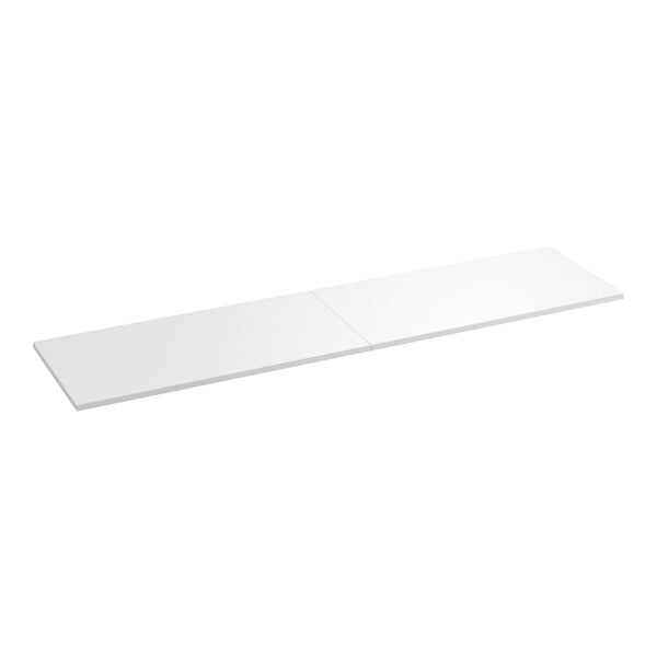 A white rectangular Regency poly table top with a white strip on it.