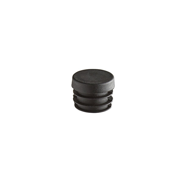 A stack of black Lancaster Table & Seating glides.