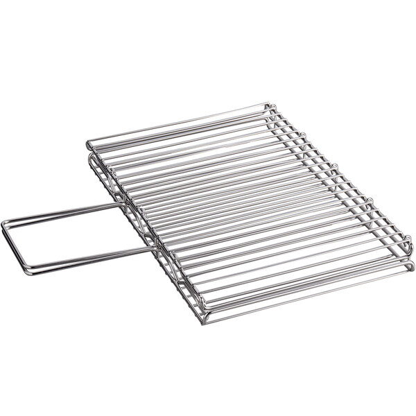 A stainless steel Pitco fryer rack with a wire grid and handle.