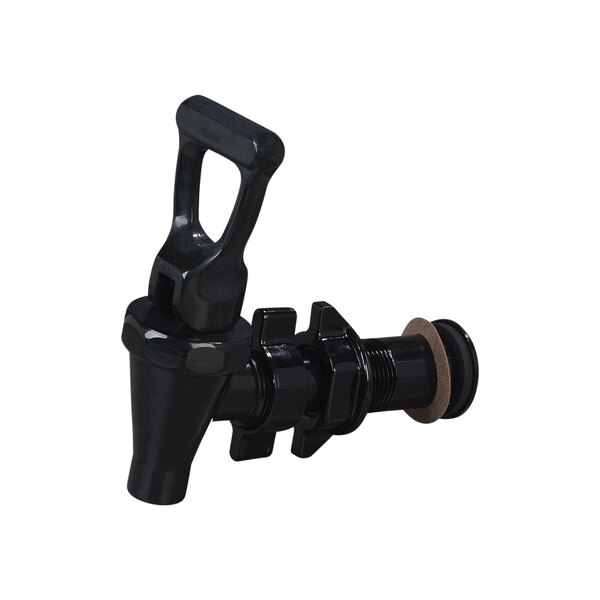 A black plastic water spout with a handle.
