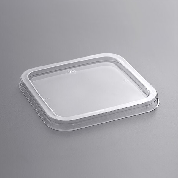 A clear square Fabri-Kal PET container with a clear lid.