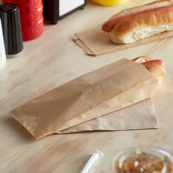 1000 Case 3 1/2" x 1 1/2" x 9" Concession Food Truck Plain Paper Hot Dog Bags 