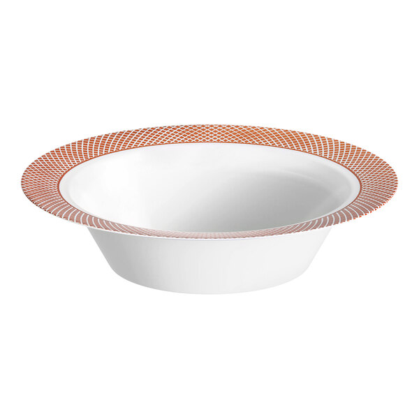 Visions 12 oz. White Plastic Bowl with Rose Gold Lattice Design - 15/Pack