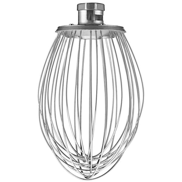 A Waring stainless steel wire whisk with a metal handle.