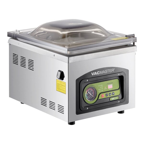 An ARY VacMaster tabletop vacuum packaging machine on a counter.