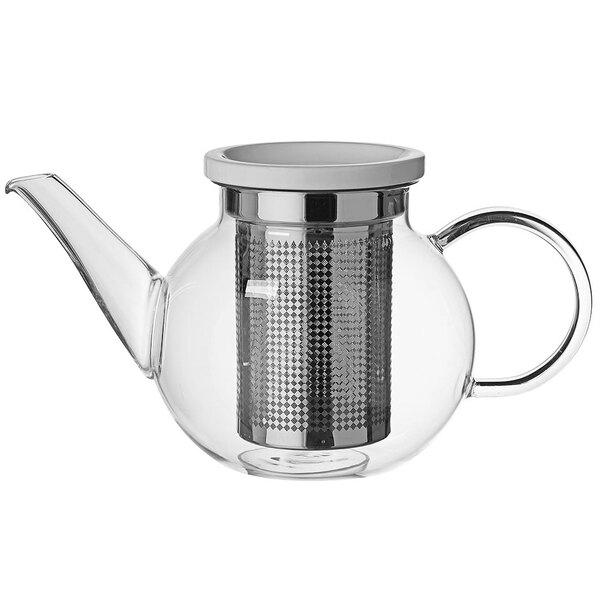 A Villeroy & Boch glass teapot with a metal strainer.