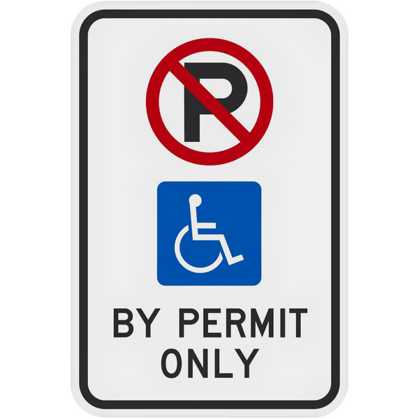 A white and black Lavex aluminum sign that says "Handicapped Parking by Permit Only"