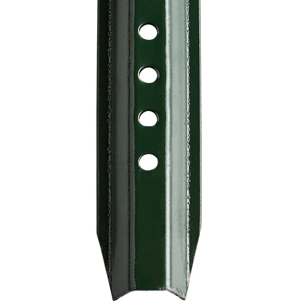 A green metal Lavex steel post with holes on the top.