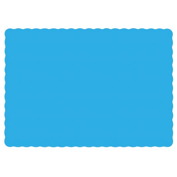A blue rectangular Hoffmaster Marina paper placemat with a scalloped edge.