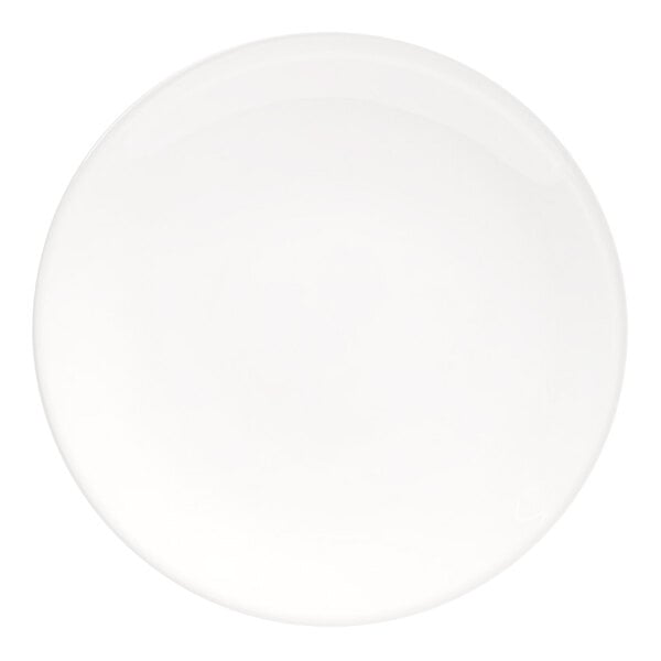 A plain white round porcelain plate.