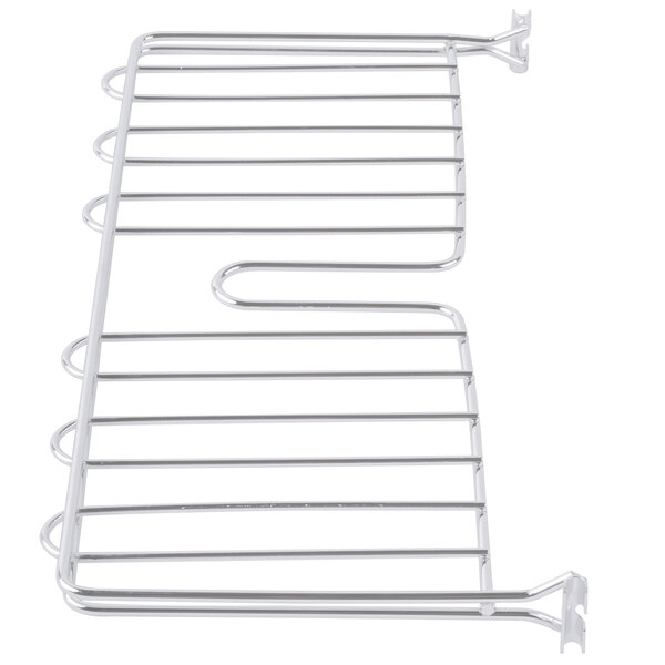 A close-up of a Metro stainless steel wire shelf divider.