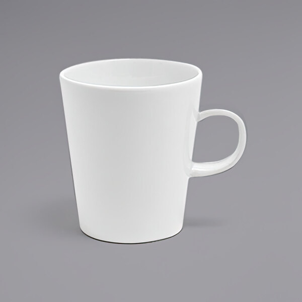 A Front of the House Soho bright white porcelain mug with a handle.