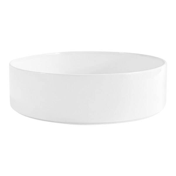 A large, round, bright white porcelain bowl with smooth sides.