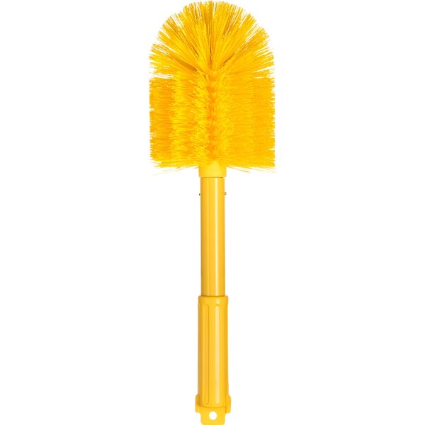 A Carlisle yellow plastic brush with long, round bristles.
