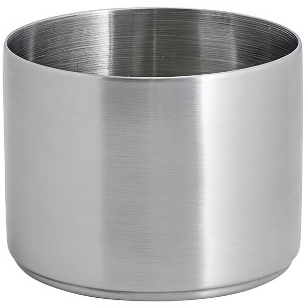 A silver Front of the House Soho brushed stainless steel ramekin.