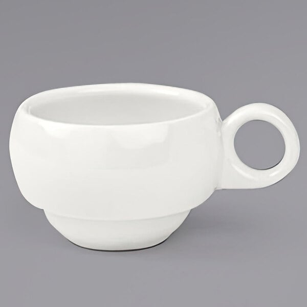 A Front of the House Monaco European white porcelain cup with a handle.