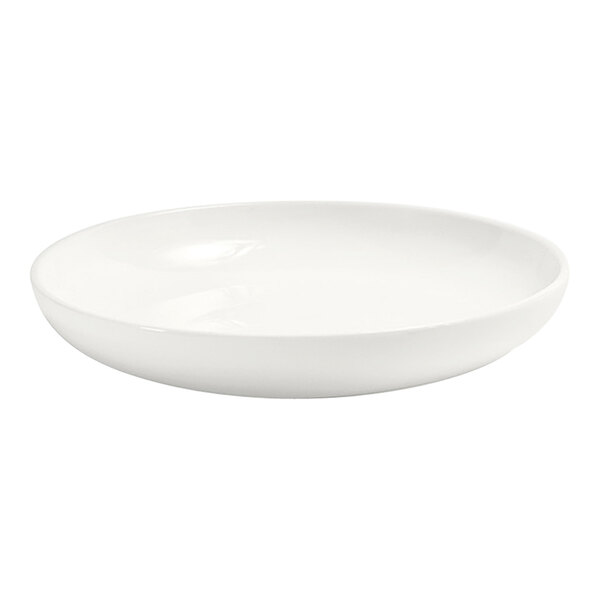 A white round porcelain coupe bowl with a smooth finish.