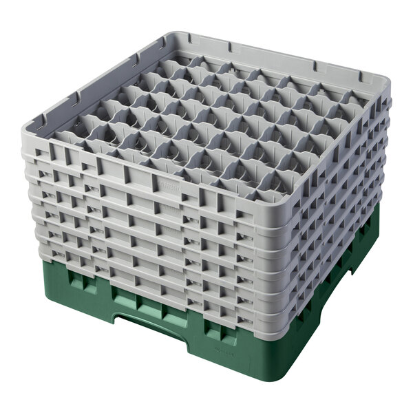 A stack of Sherwood green Cambro plastic glass racks with 6 extenders.