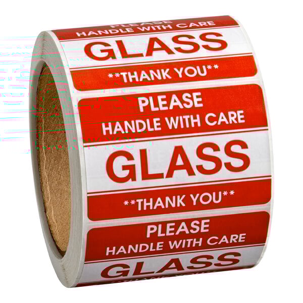 Lavex 2" x 3" Please Handle with Care Glass Gloss Paper Permanent Label - 500/Roll