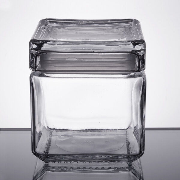 Anchor Hocking 85587r 1 Qt Clear Stackable Square Glass Jar 4 Case