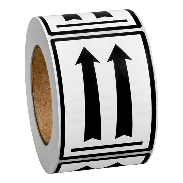 Lavex 3" x 4 1/4" Black Up Arrows Gloss Paper Permanent Label - 500/Roll