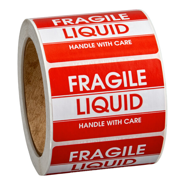 Lavex 2" x 3" Fragile Liquid Handle With Care Gloss Paper Permanent Label - 500/Roll