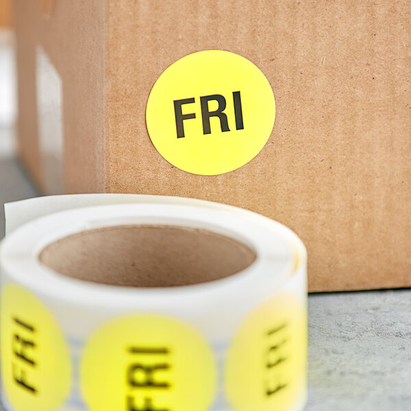 a roll of label with yellow circles