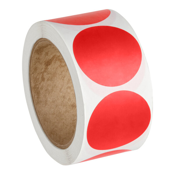 Lavex 2" Red Gloss Paper Permanent Round Inventory Label - 500/Roll