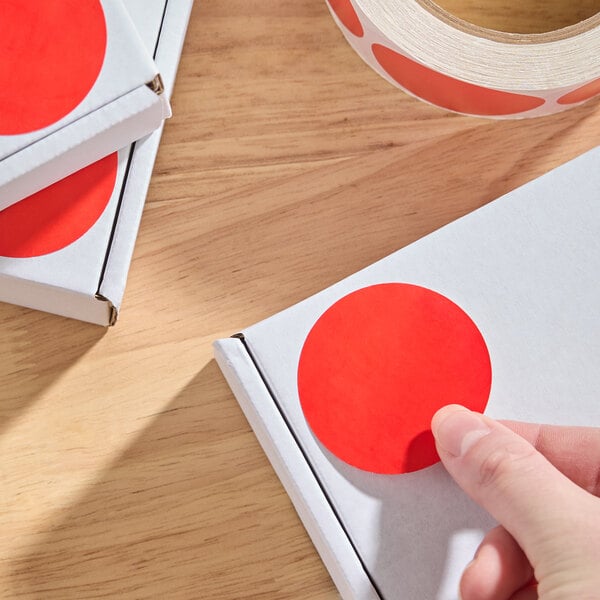 Lavex 2" Red Gloss Paper Permanent Round Inventory Label - 500/Roll