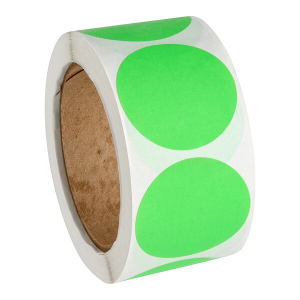 Lavex 2" Fluorescent Green Matte Paper Permanent Round Inventory Label - 500/Roll