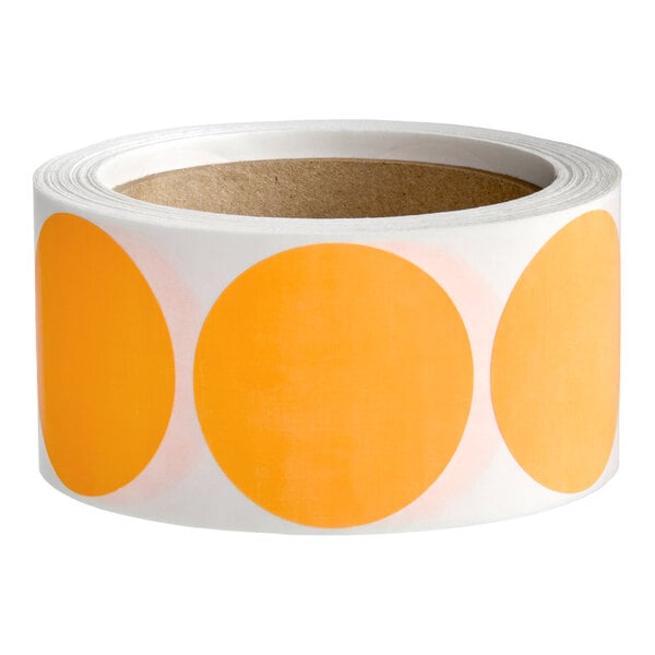 Lavex 2" Fluorescent Orange Matte Paper Permanent Round Inventory Label - 500/Roll