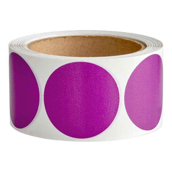 Lavex 2" Purple Gloss Paper Permanent Round Inventory Label - 500/Roll