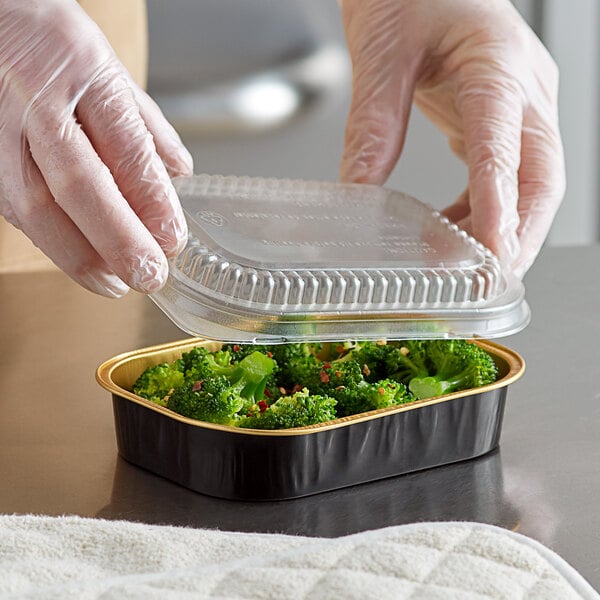 Choice Ovenable Take & Bake 2-Compartment Takeout Pan w/ Lid