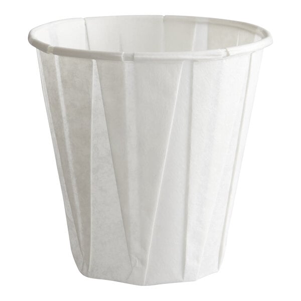 A white 4 oz. paper souffle or drinking cup.