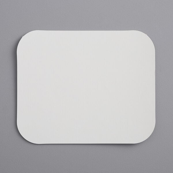 A white square foil-laminated board lid with a black border.