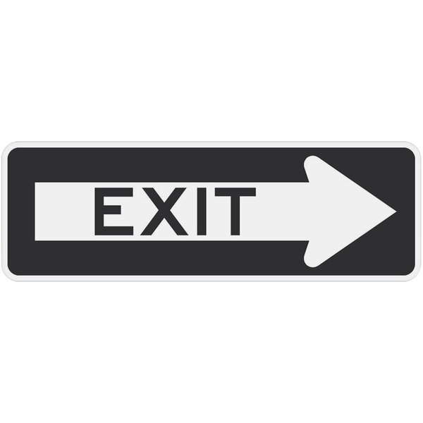 A black and white rectangular sign with a black "Exit" arrow pointing to the right.