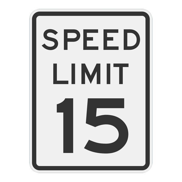 A black rectangular Lavex sign with a white border and the words "Speed Limit 15" in black and white.