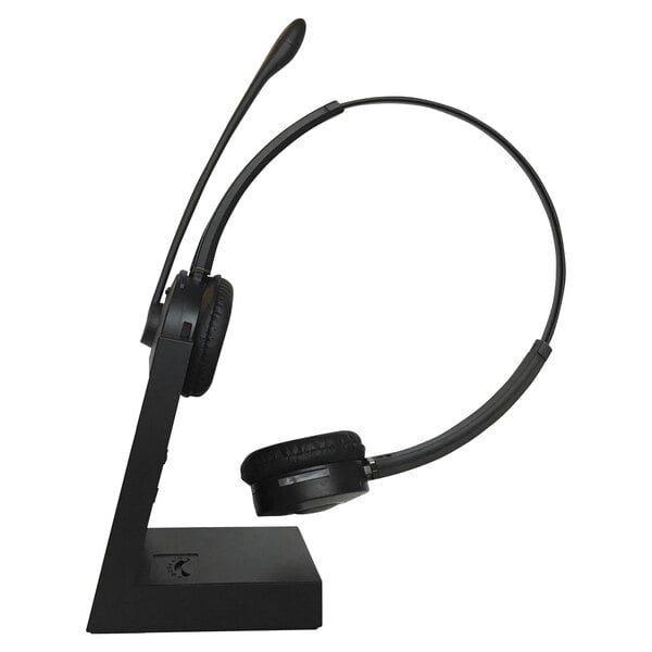 A white Spracht ZuM Maestro headset with a black stand and microphone.